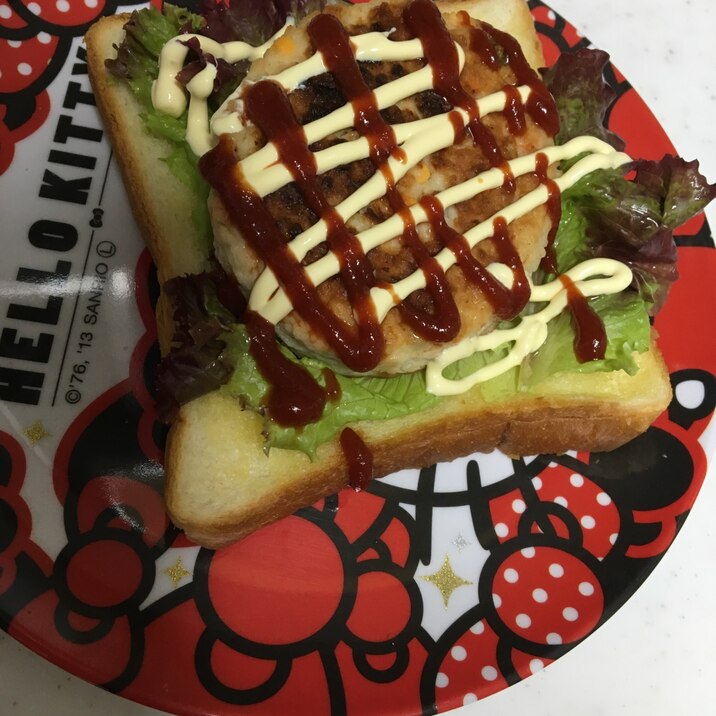食パンで☆市販の豆腐ハンバーグのオープントースト☆
